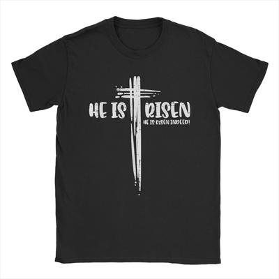 Easter Jesus He Is Risen Indeed Religious T Shirt Unisexs Cotton TShirts Crewneck Christian Tee Short Sleeve Clothes Plus Size
