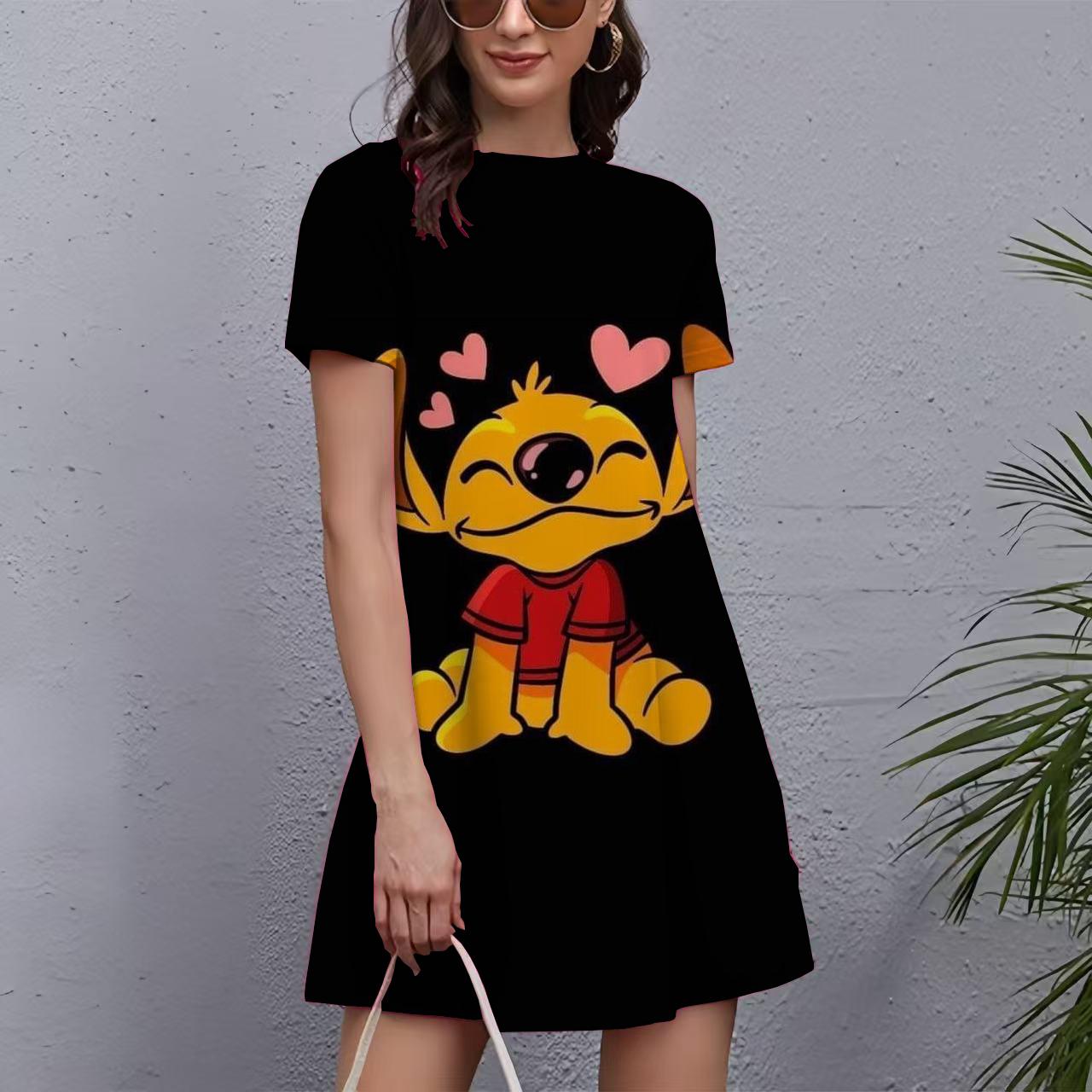 Šaty s potlačou Stitch pre ženy 2025 Nový rok Krátke rukávy O-výstrih Šaty Oversized Dámske Vianočné Zábavné Dámske Párty šaty 6XL