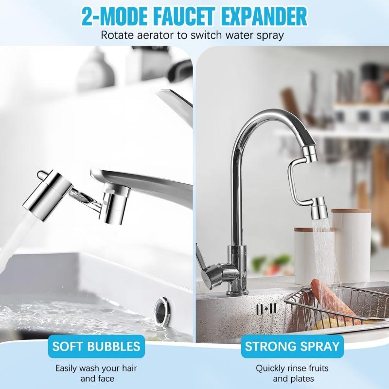 New U Shaped 1080° Swivel Alloy Kitchen Faucet Extender Universal Splashproof Dual Mode Bathroom Sink Accessories with Adapter