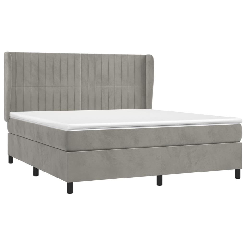 Vidaxl Letto Continentale Con Materasso, Grigio Chiaro, 160X200Cm, Velluto
