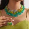 European Vintage Trapezoidal Turquoise Necklace and Earring Set, Exaggerated Ethnic Jewelry