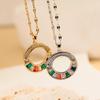 Trendy Colorful Zirconia Donut Pendant Titanium Steel Necklace for Women