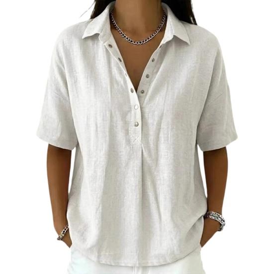 

Women Shirt Lapel Buttons Half Placket Short Sleeve Shirt Tops Pure Color Loose Fit Casual Blouse Vacation Date Casual Wear XXXL белый