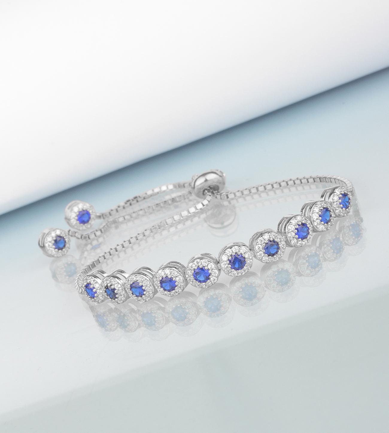 

Круглый регулируемый браслет из стерлингового серебра 925 пробы с сапфировым камнем