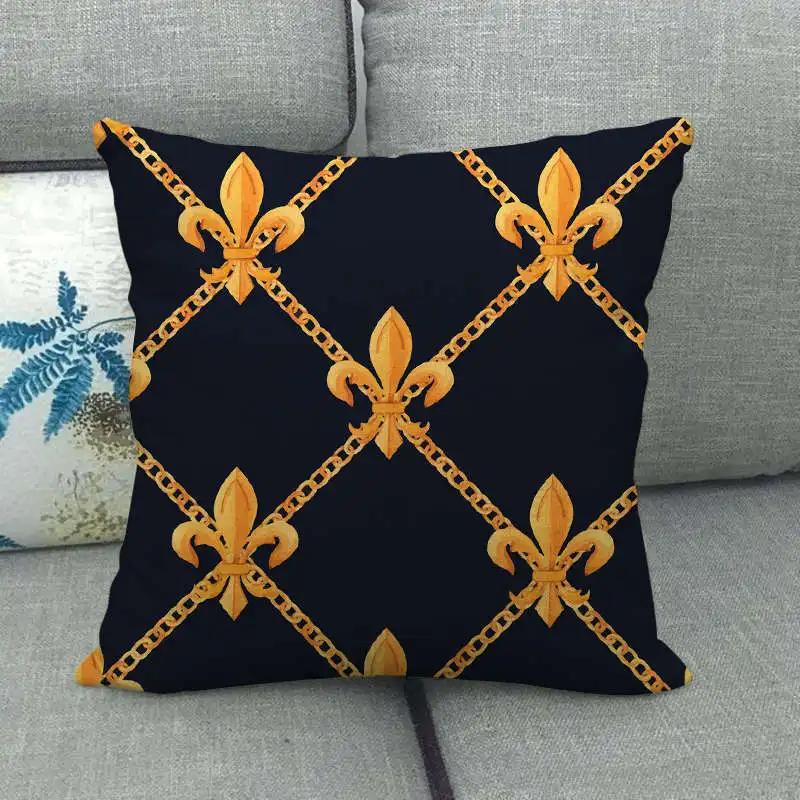 European Floral Gold Black Blue Linen Cushion Covers Modern Nordic Geometric Decorative Pillows Cover Couch Pillows Boho Decor
