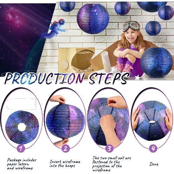 Hortsun 20 Pieces Galaxy Print Paper Lanterns Chinese Japanese Lanterns Space Themed Hanging Paper Decoration Ceiling Decor Galaxy Themed Party