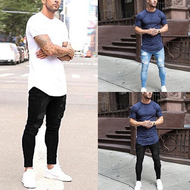New Men's Trousers Hole Black Slim Fashion Worn Jeans Men's Trousers