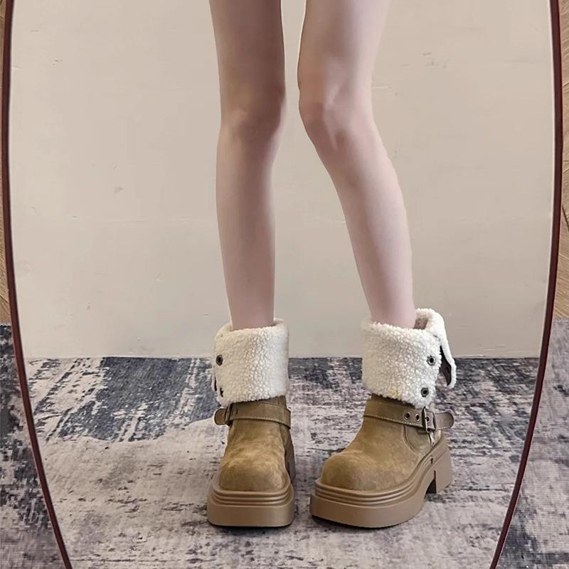 Thick-soled Velvet Martin Boots for Women's Autumn and Winter New Warm Snow Boots Retro Heightening Long Tube