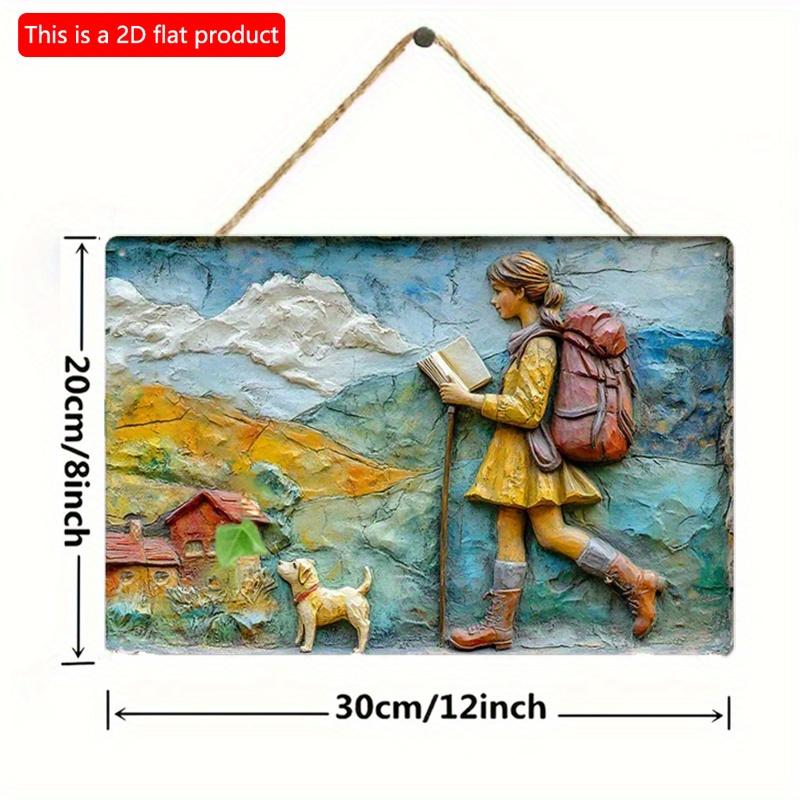 

2D плоский деревянный знак 30*20 см, декор комнаты, деревянное настенное искусство, походная девушка с собакой, деревянный знак, водонепроницаемый, устойчивый к погодным условиям, предварительно просверленные отверстия для легкого монтажа 30*20cm