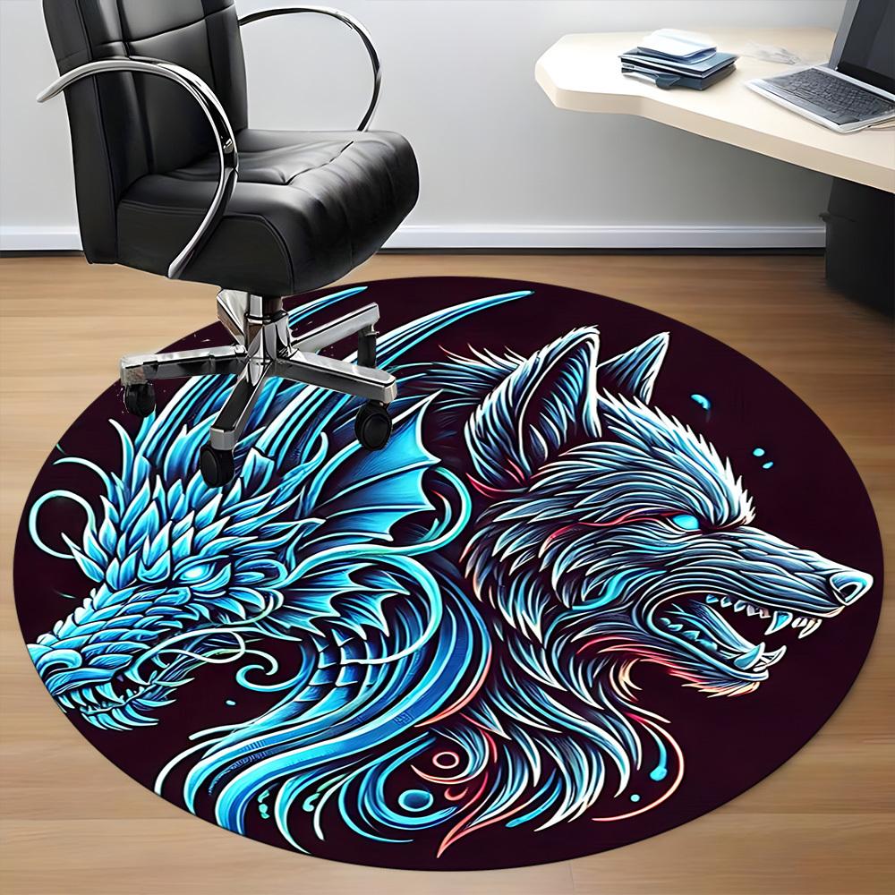 1PC Wolf Dragon Head Office Round Rug, Non slip, Soft and Durable Office Rug for Interior Decoration, Perfect for Office