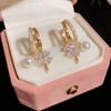 Korean Light Luxury Zircon Flower Stud Earrings for Women Exquisite Imitation Pearl Butterfly Crystal Earring Party Jewelry Gift