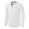 European and American Style Men’s Solid Waffle Henley Shirt Long Sleeve T-shirt Buttoned Round Neck Top