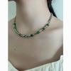 Handcrafted Stainless Steel Pendant Necklace Featuring Bamboo Chain And Green Stone For Gift