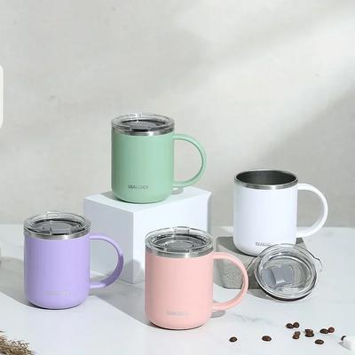 Tazza d'acqua in acciaio inossidabile da 450 ml a doppio strato tazza da caffè tazza per latte con coperchio e manico in plastica strumenti per bere per casa ufficio regalo