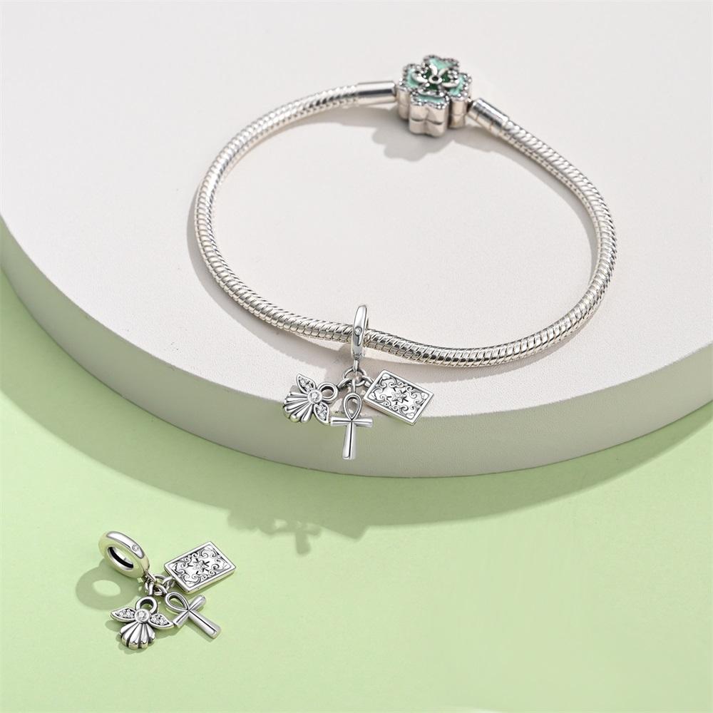 Original Copper Charms Luxury Cross Angel Pendant Lucky Charm Pendant Beads Fit Bracelet Diy Women Delicate Gift