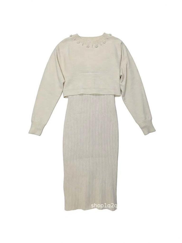 2026 Women's Knit Two-Piece Set: Vest Dress & Long Sleeve Round Neck Top