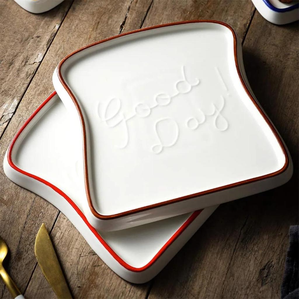 flower-shaped Rectangular Baking Set - White ceramic material, toasted bread shaped ceramic plate, dessert plate, multi-functional kitchen tableware