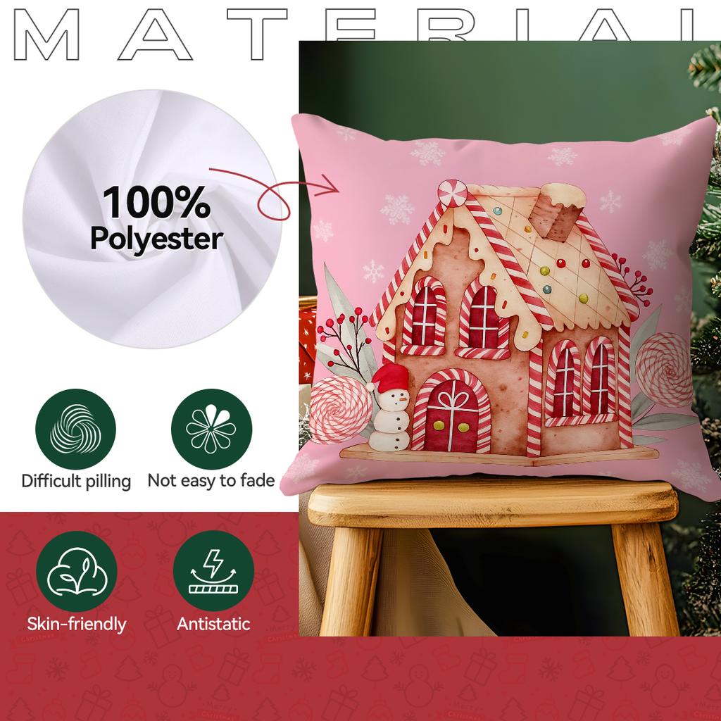 Pink Christmas Gingerbread Man Pillowcase Bedroom Sofa Cushion Cover 100% Polyester Living Room Cushion Pillowcase Home Decor