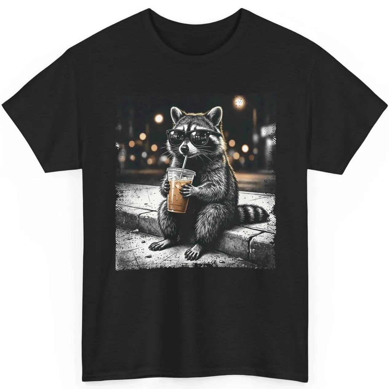 Cute Raccoon Iced Coffee T Shirt Funny Coffee Lover Graphic Tee Gift Unisex M