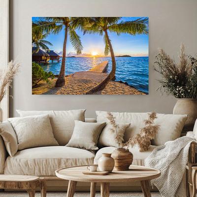 Pósteres de playa de mar Tropical, siluetas de palmeras, puesta de sol, pintura en lienzo, carteles e impresiones, imágenes artísticas de pared, decoración del hogar, Cuadros