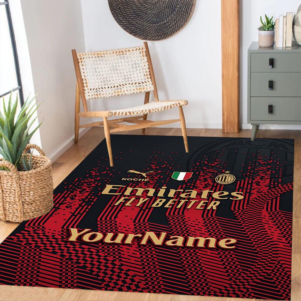Ac Milan Personalized Name Area Rug Perfect for Foyer Playrooms Game Room Balcony Antislip Carpet Decorate Offices Perfect Gift for Friends & Family