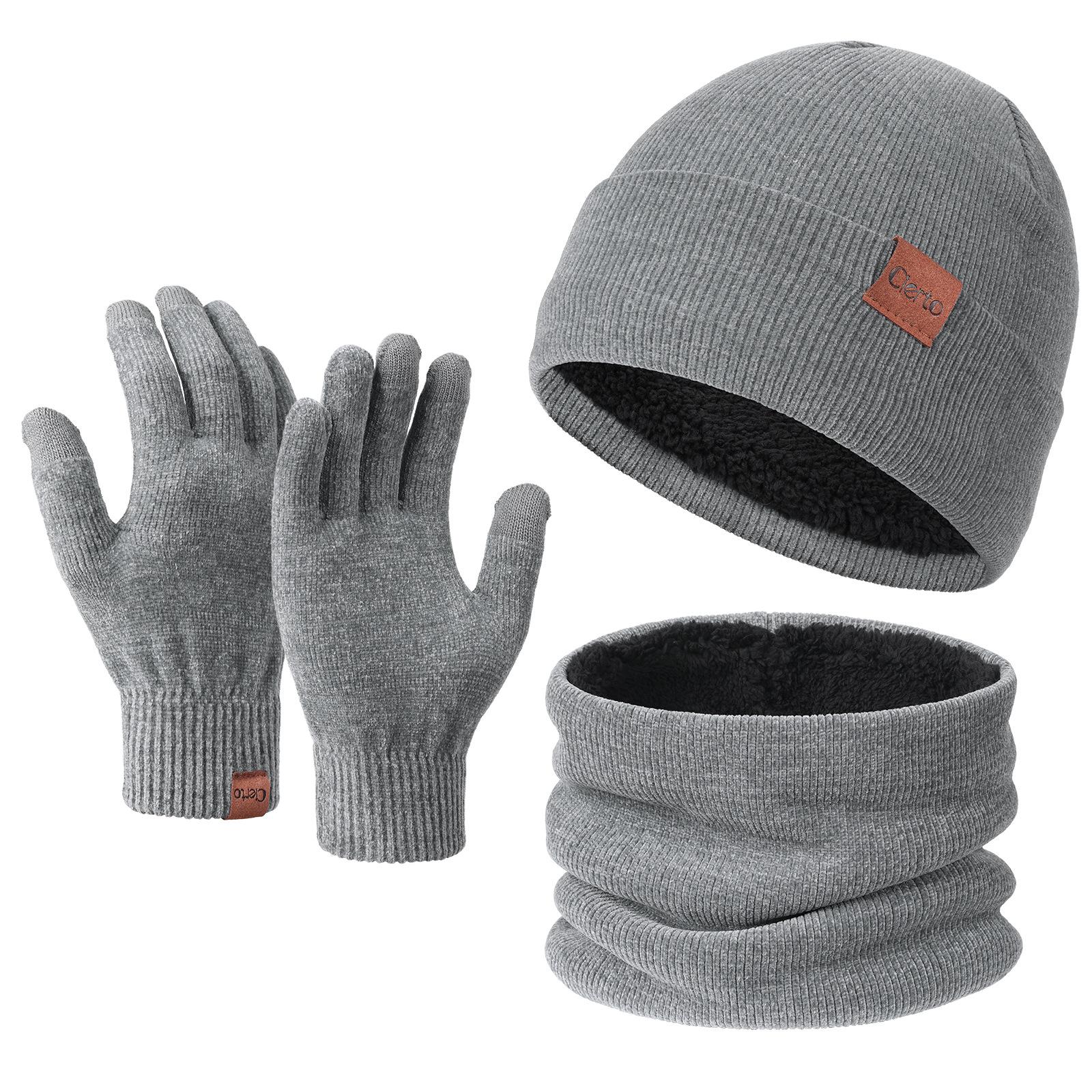 

Hat Scarf Gloves Warm Three Piece Set for Men and Women Winter Outdoor Thickened Cold Proof Knitted Hat Set