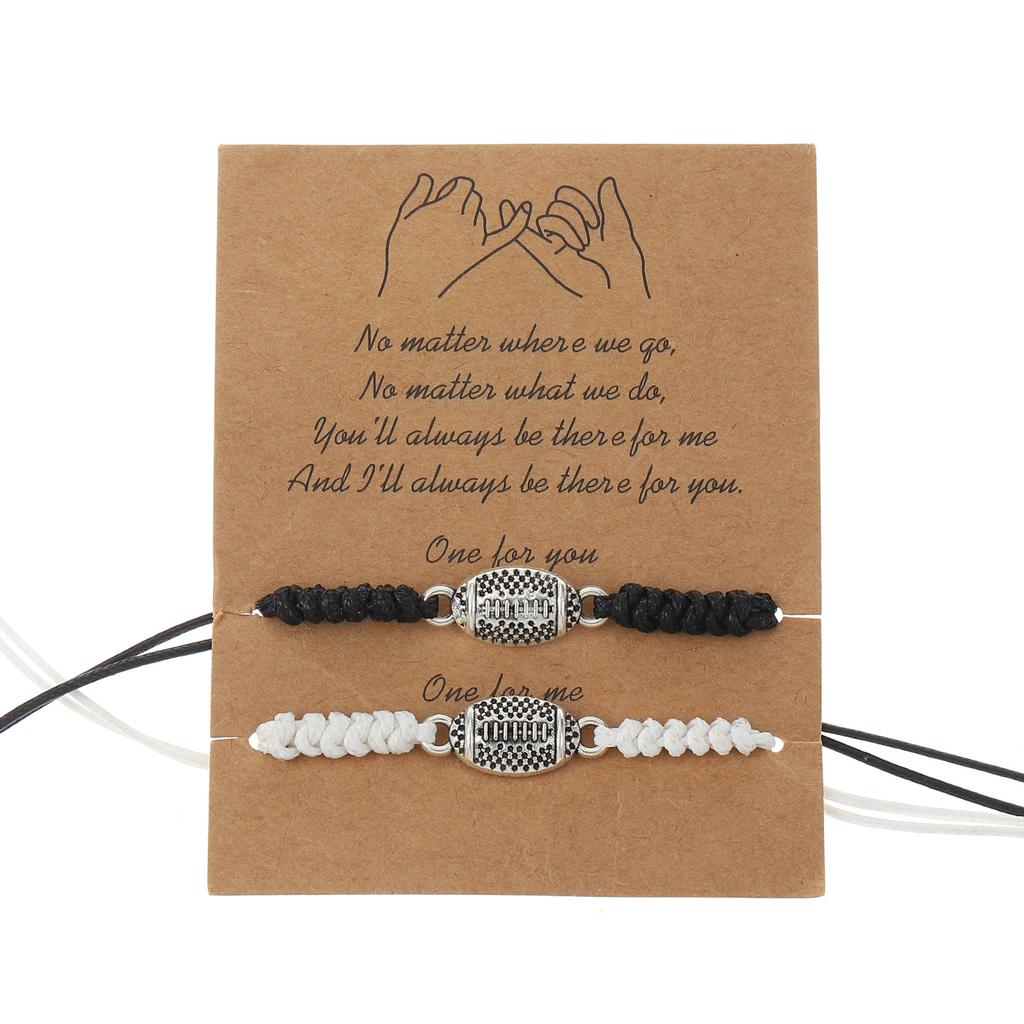 2026 Super Bowl black and white mixed color 2-pack basketball tennis ball braided bracelet, sports adjustable couple hand rope