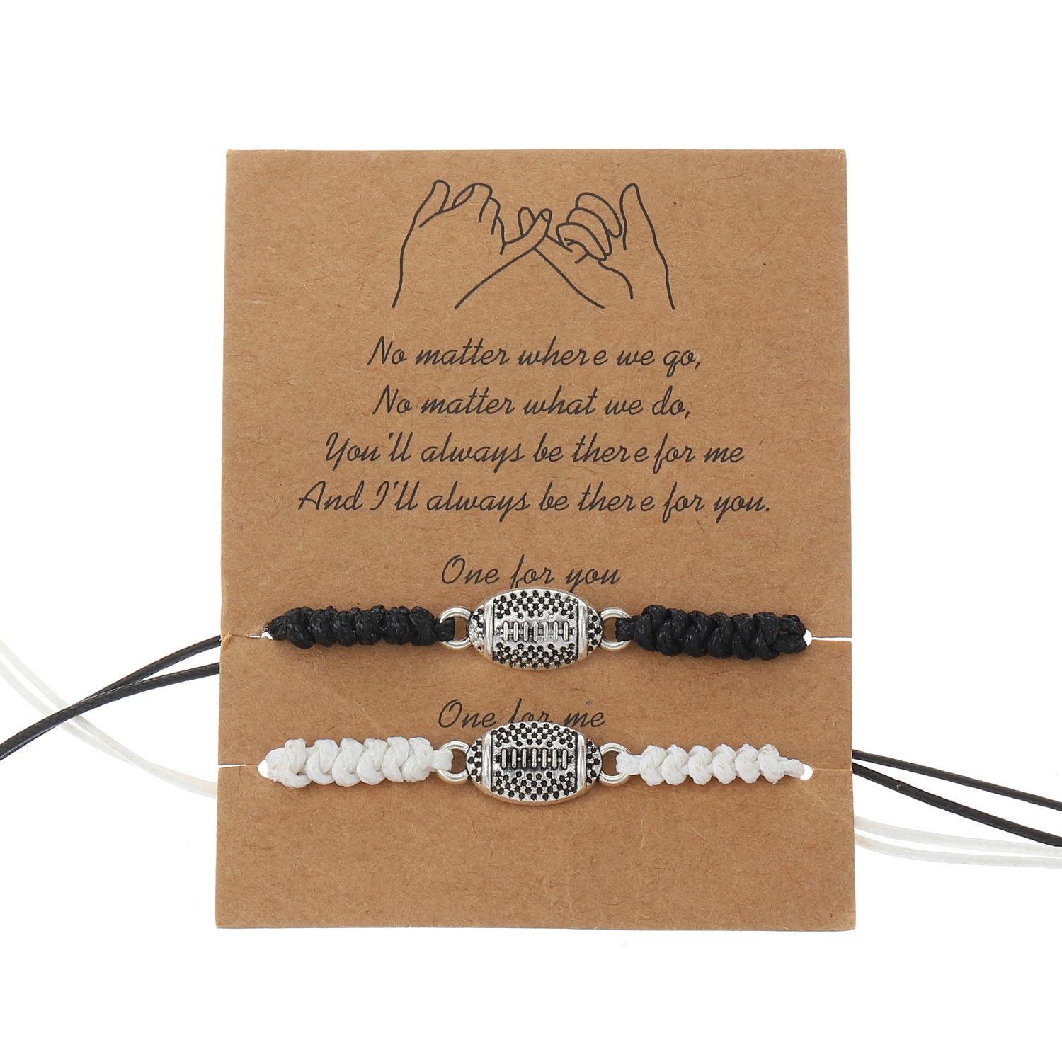 

2026 Супербоул черно-белый смешанный цвет 2 штуки баскетбольный теннисный мяч плетеный браслет, спортивная регулируемая парная веревка на руку