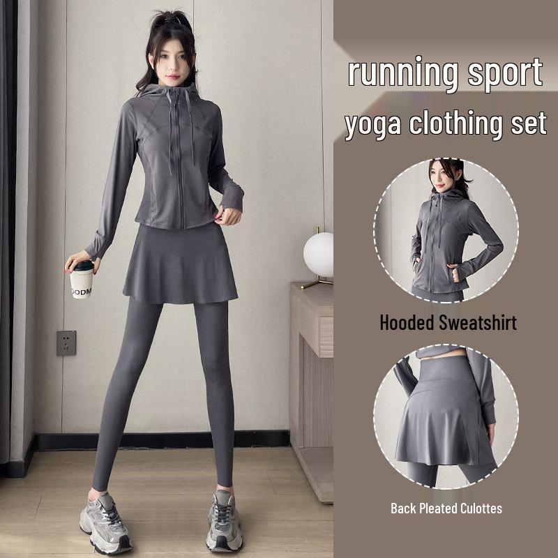 Damski Zestaw Sportowy Wysokiej Klasy Jesień/Zima 2024 - Strój do Jogi, Pieszej Turystyki i Biegania ze Spódnicospodniami.