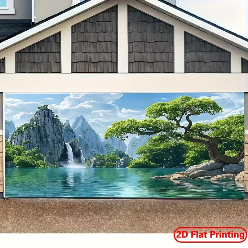 Mountain Lake Nature Tapestry, Green Landscape Background Cloth, Home Wall Decor