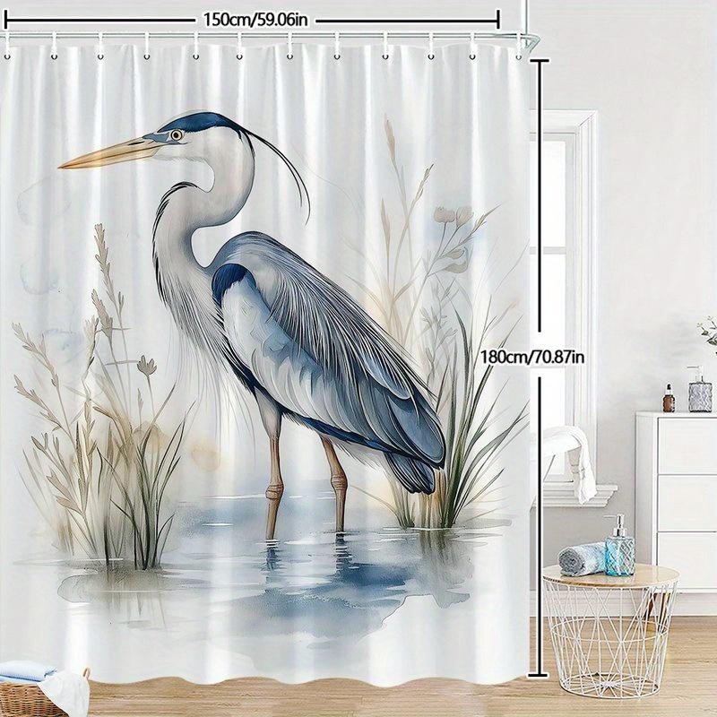 

1Pc Watercolor Heron Pattern Shower Curtain, Polyester Fabric, Machine Washable, Suitable For Bathroom Decoration W60H190(CM)-1 Pcs