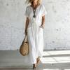 Women’s Short Sleeve V Neck Maxi Dress with Waist Tie and Large Front Pockets Loose Fit Casual Long Dress
