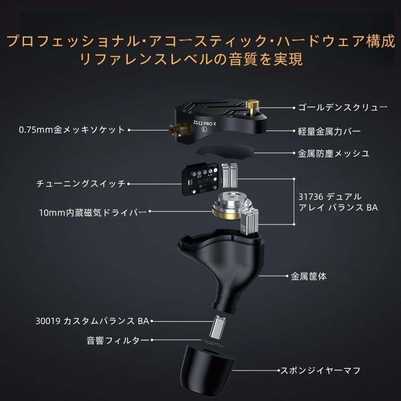 KZ ZS12 Pro X Earphones, KZ High-End 5BA+1DD Hybrid Wired Earbuds, In-Ear Monitors, Ear-Hook, High Sound Isolation, HIFI Sound Quality, All-Metal,