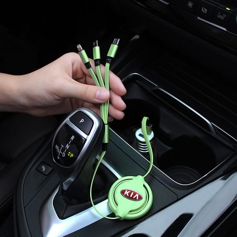1Pcs Fashion New Car Mounted Telescopic Three In One Mobile Phone Charger For Kia Rio Ceed Sportage Cerato Soul Sorento K2 K5 Flip Car Accessories