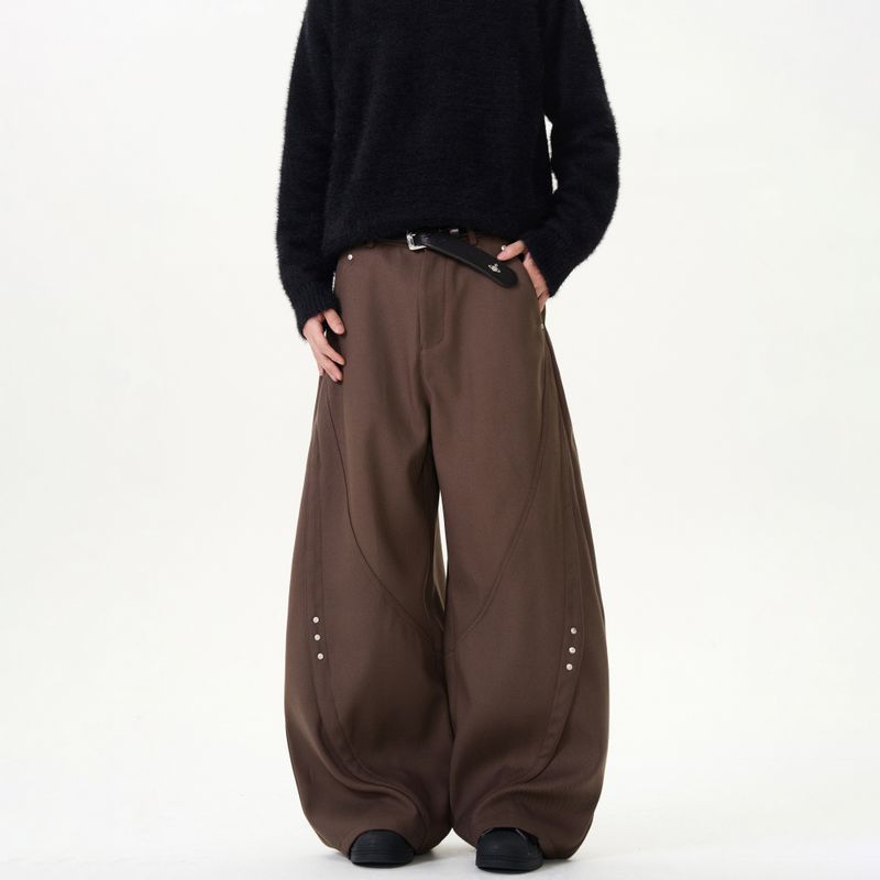 Kisko High-End American-Style Rivet-Cut Draped Scimitar Trousers for Men and Women, Casual Loose Wide-Leg Niche Pants