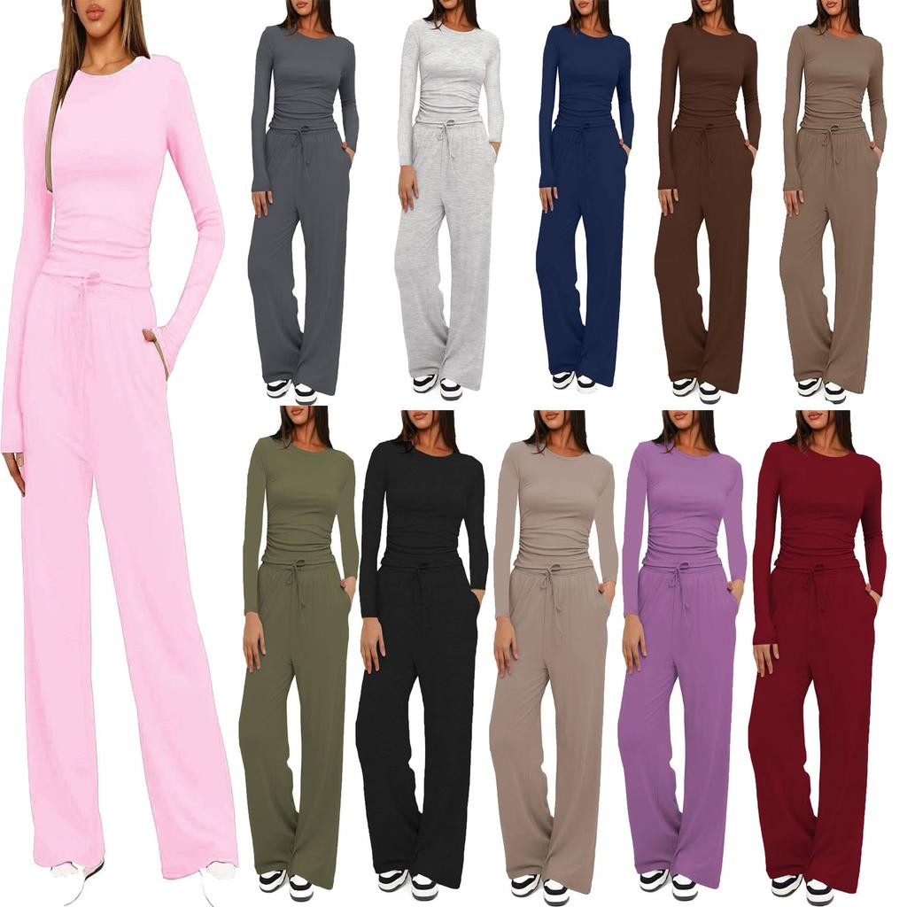 Nivea Women's Casual Long Sleeve Top and Wide Leg Pants Set in Multiple Colors
