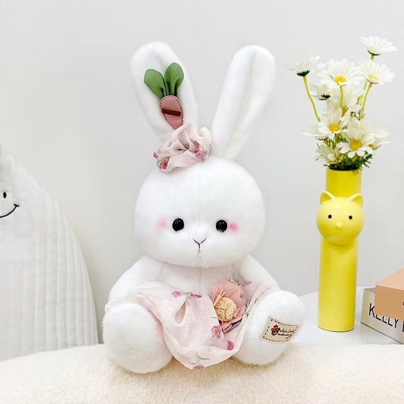 Plush Toy Rabbit With Pink Dress Soft Rabbit Stuffed Animal For Gift Kids