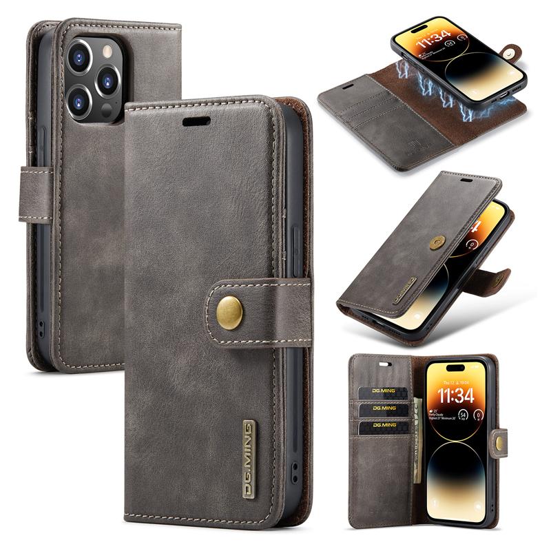 

Для iPhone 15 14Pro Max 13 12 11 Pro Max Plus XS X XR Deluxe съемный магнитный чехол-кошелек с откидной крышкой из кожи для мобильного телефона For 15Promax серый