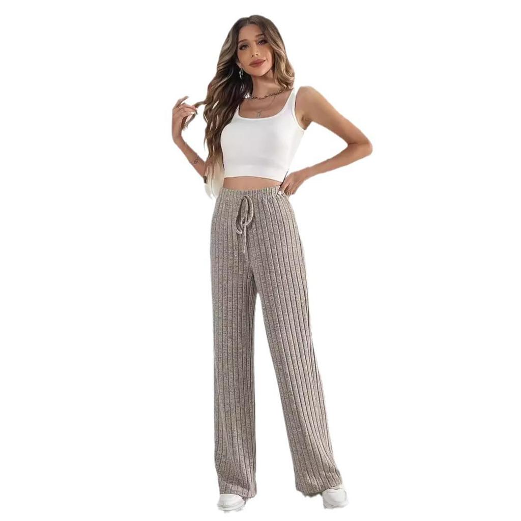Dámské volné kalhoty s elastickým pasem z žebrovaného úpletu s rovnými nohavicemi 2025