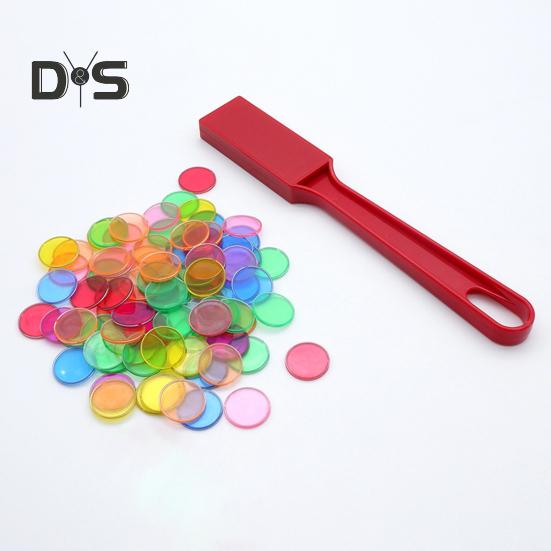 1 Set Magnetic Wands Kit with 200 Bingo Chips Multi-color Metal Ringed Transparent Discs Tokens Math Learning Counting Sorting Game Educational