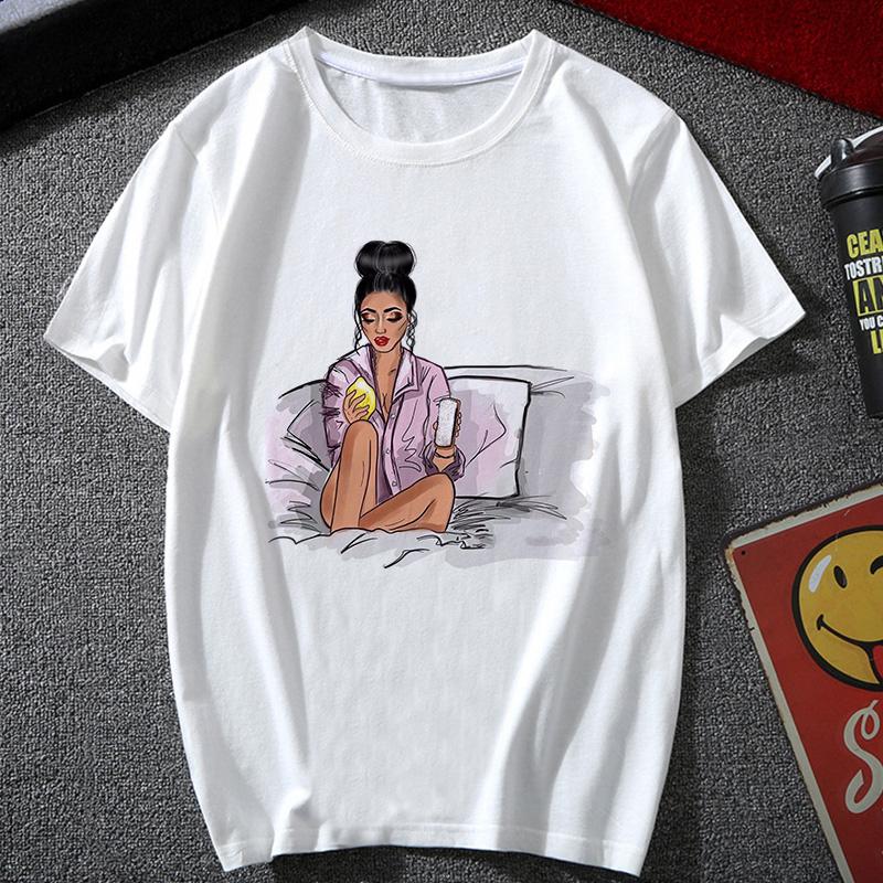 Women S Clothing T Shirts Camiseta Mujer Vintage Casual Harajuku Sexy Lady Coffee Girl Print