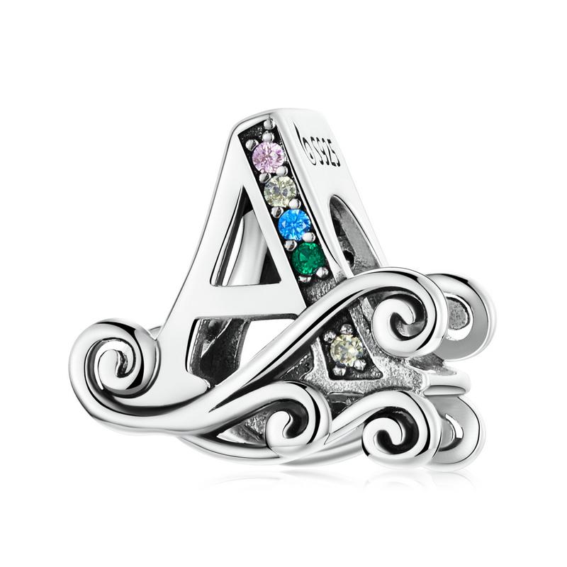 bamoer Funny 925 Silver DIY Letter Alphabet Metal Beads fit for Silver 925 Bracelet Heart Pattern Charms DIY