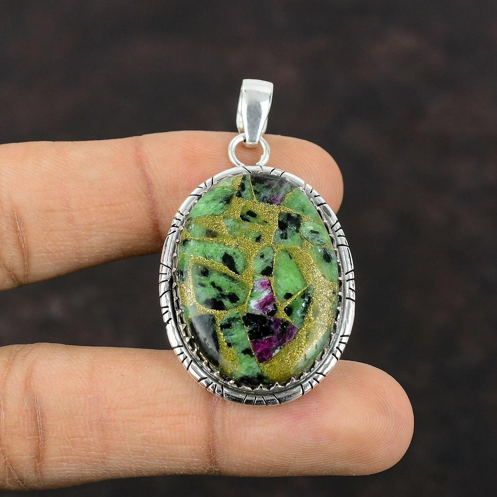 Kupfer Rubin Zoisit Anhänger Einzigartiger Stil Schmuck 925 Sterling Silber Anhänger Handgefertigter Designer Anhänger Echter Edelstein Schmuck Geschenk für Mama