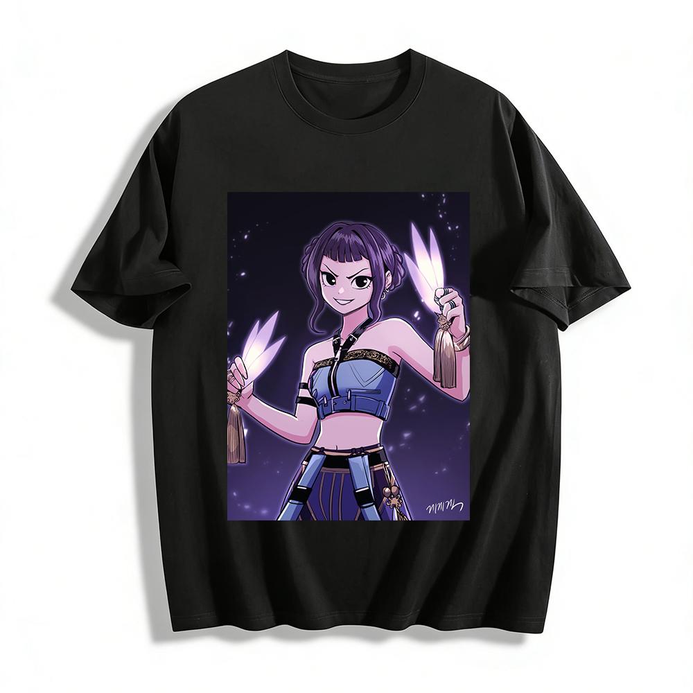 Cool Sassy Purple-haired Battle Girl Print T-shirt Anime Style Trendy Unisex Top Pure cotton T-shirt XXS