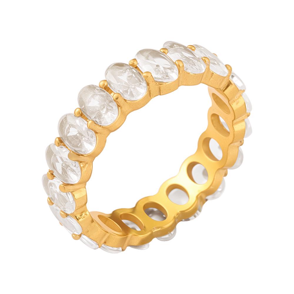 European & American Oval Egg-Shaped Full Diamond Ring with Zircon for Girls