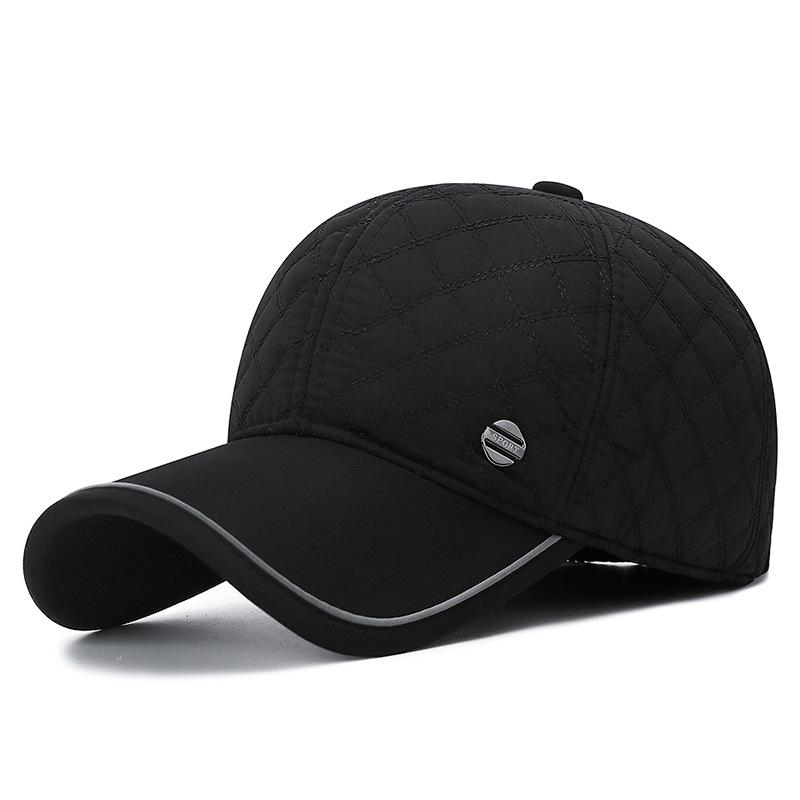 Men's Winter Herringbone Windproof Earflap Baseball Cap - Adjustable, Warm, Casual Cotton Hat for Middle-Aged and Elderly