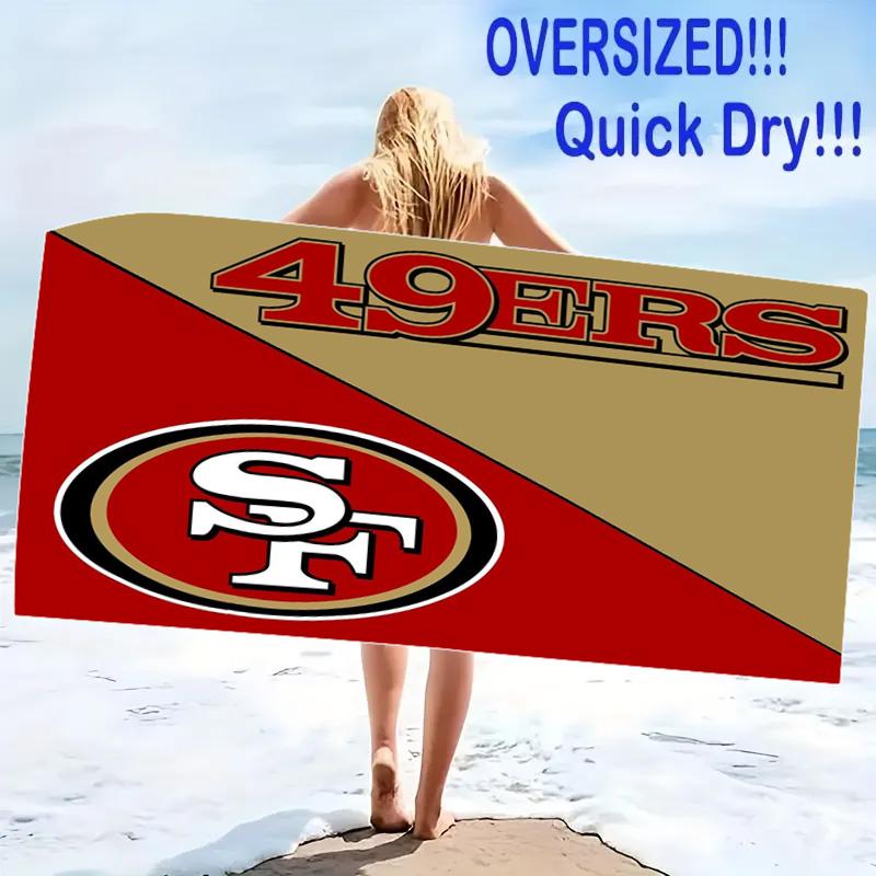 SF 49ers Print Beach Towel, Large Soft Quick Dry Towel for Beach Camping Swimming