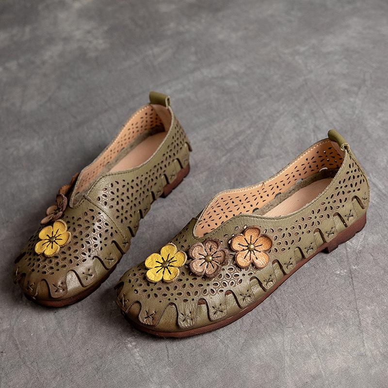 Fashion GKTINOO Women Loafers Genuine Leather Slip on Flowers Handmade Sneakers Ladies Shoes Comfy Fashion Summer Sandals Hollow Flats