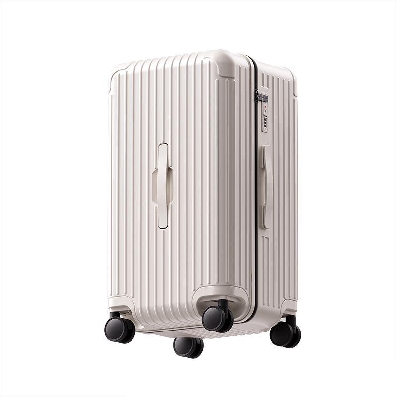 Thickened 24" PC Trolley Case: Drop-resistant, Large Capacity Suitcase with Combination Lock, Available In 26" & 30" Sizes, Leather Accent for Women.