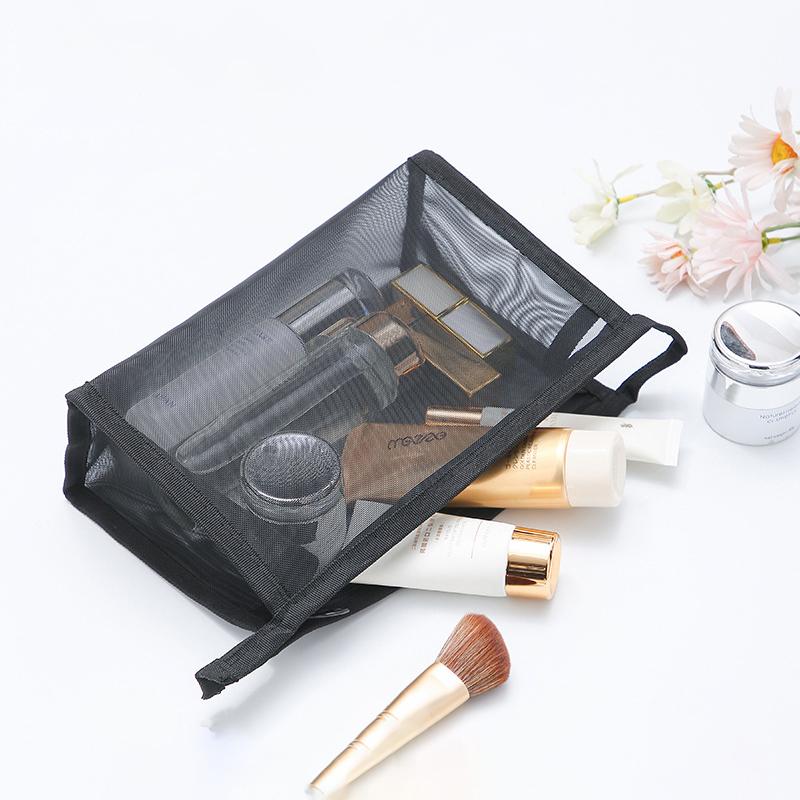 Black Mesh Makeup Bags Women Girls Cosmetic Bag Organizer Travel Portable Wash Lipstick Toiletry Sanitary Napkin Storage Bags